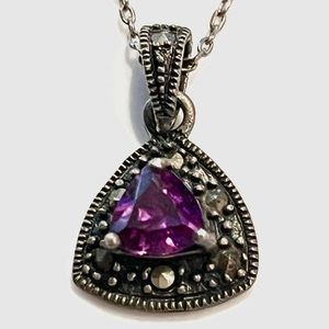 BOGO > Delicate Vintage Amethyst Sterling Silver Marcasite necklace